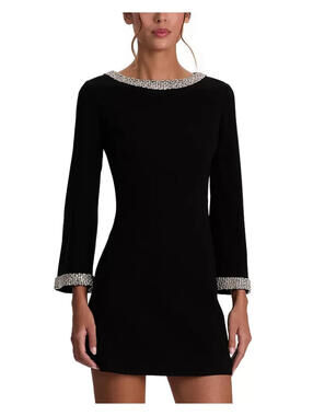 NEW, Alice + Olivia Mailynn Embellished Trim Mini Dress in Black SZ 12 #MD1726